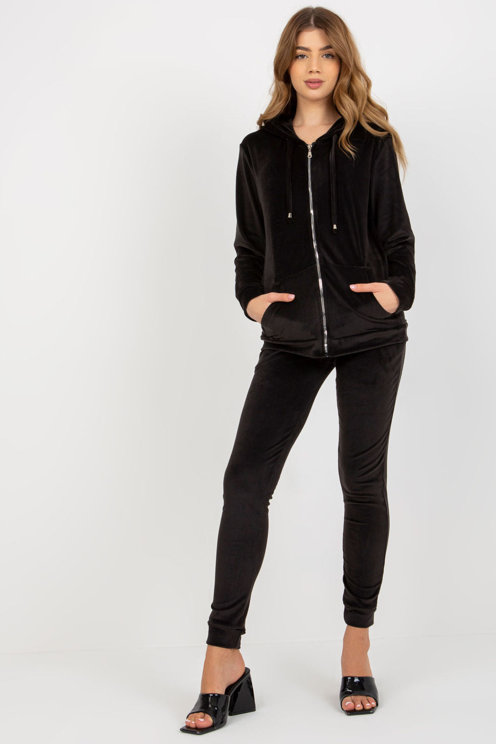Relevance Black Velvet Long Sleeve Co-Ord Set with Pockets