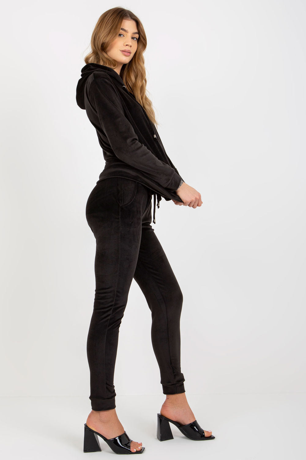 Relevance Black Velvet Long Sleeve Co-Ord Set with Pockets - view 3