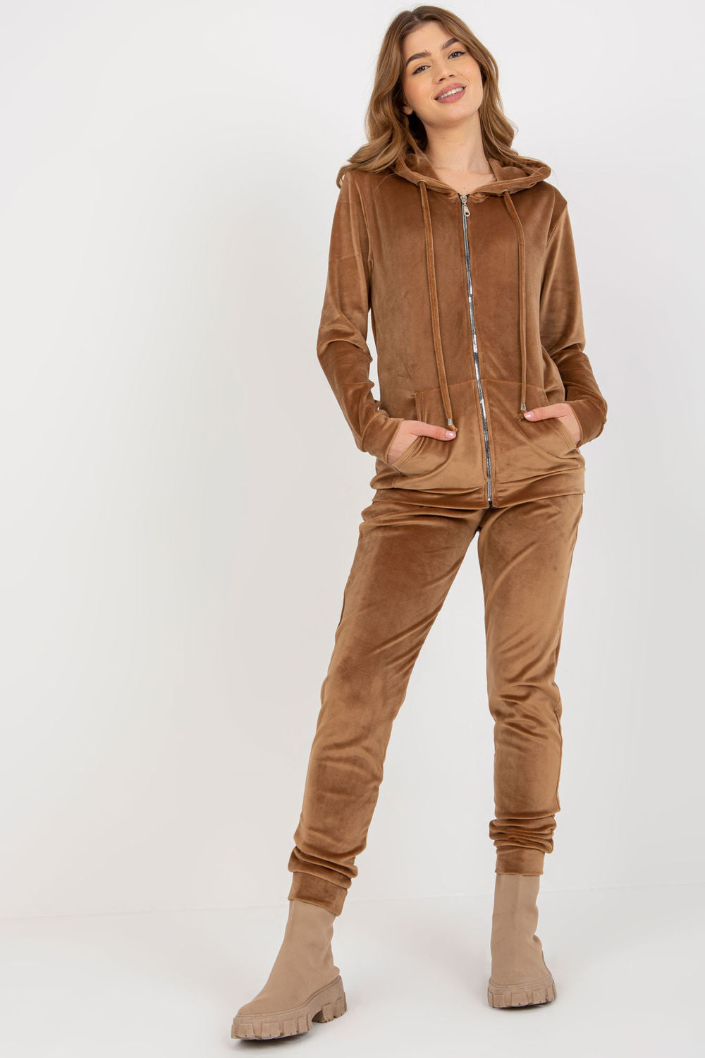 Relevance Camel Velvet Long Sleeve Co-Ord Set