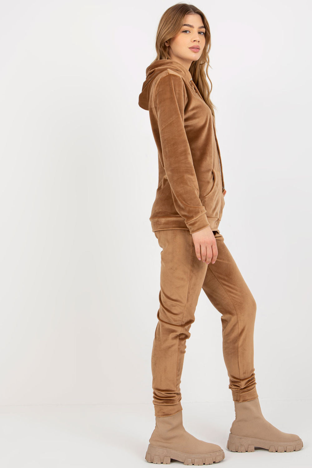 Relevance Camel Velvet Long Sleeve Co-Ord Set - view 3