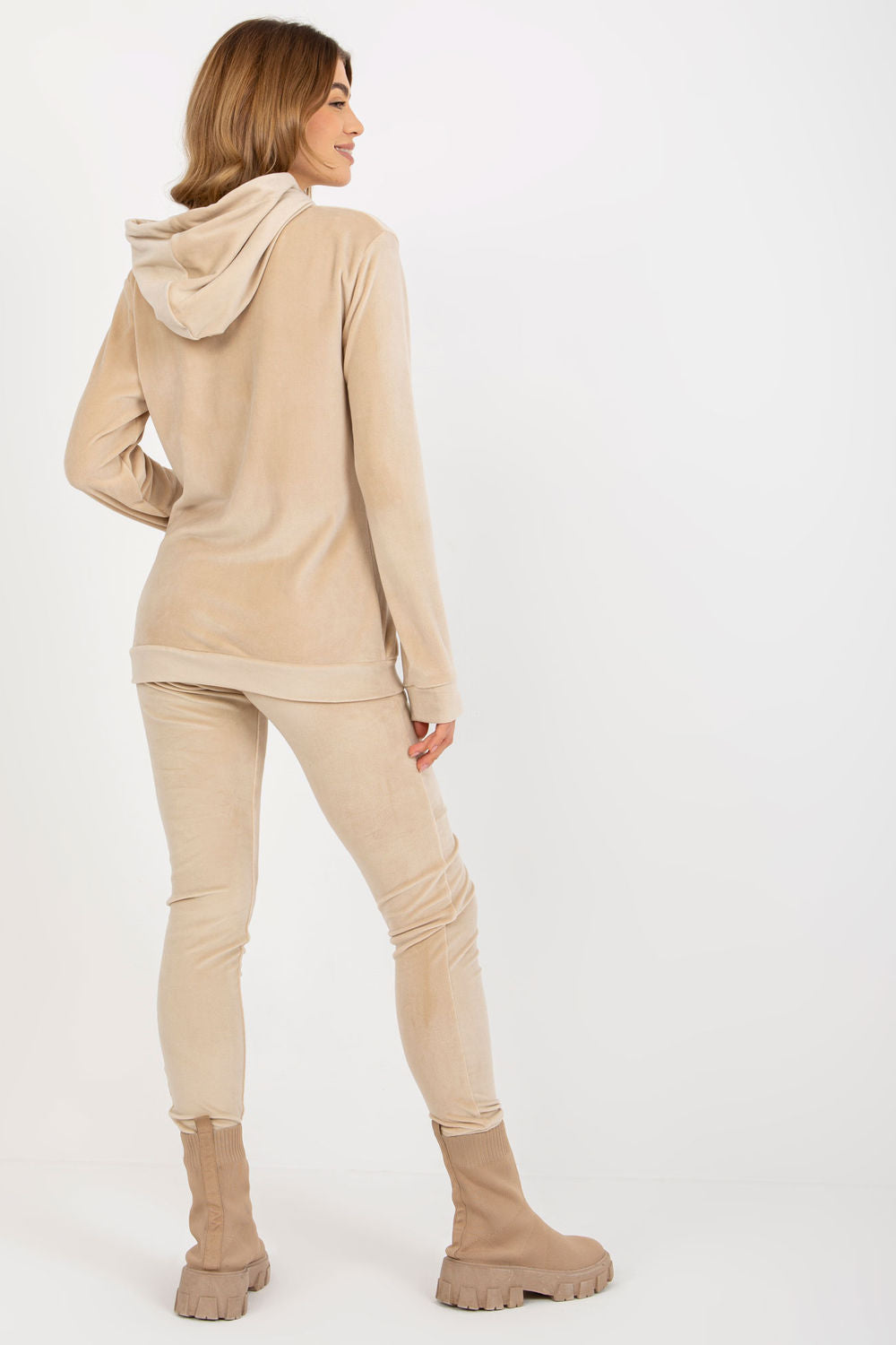 Relevance Beige Viscose Velvet Long Sleeve Co-Ord Set - view 3