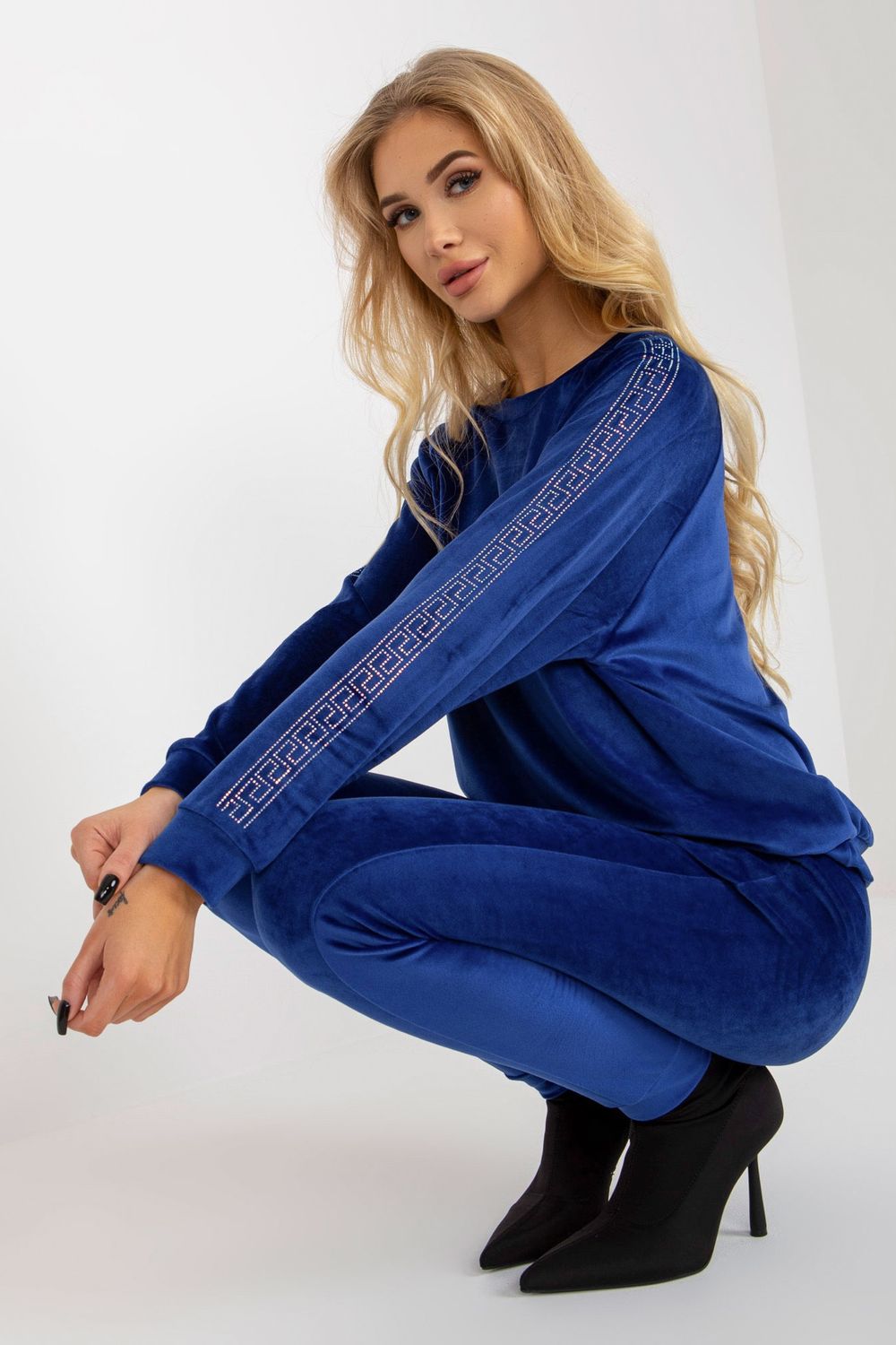 Relevance Cobalt Blue Round Neck Velvet Long Sleeve Co-Ord Set - view 2