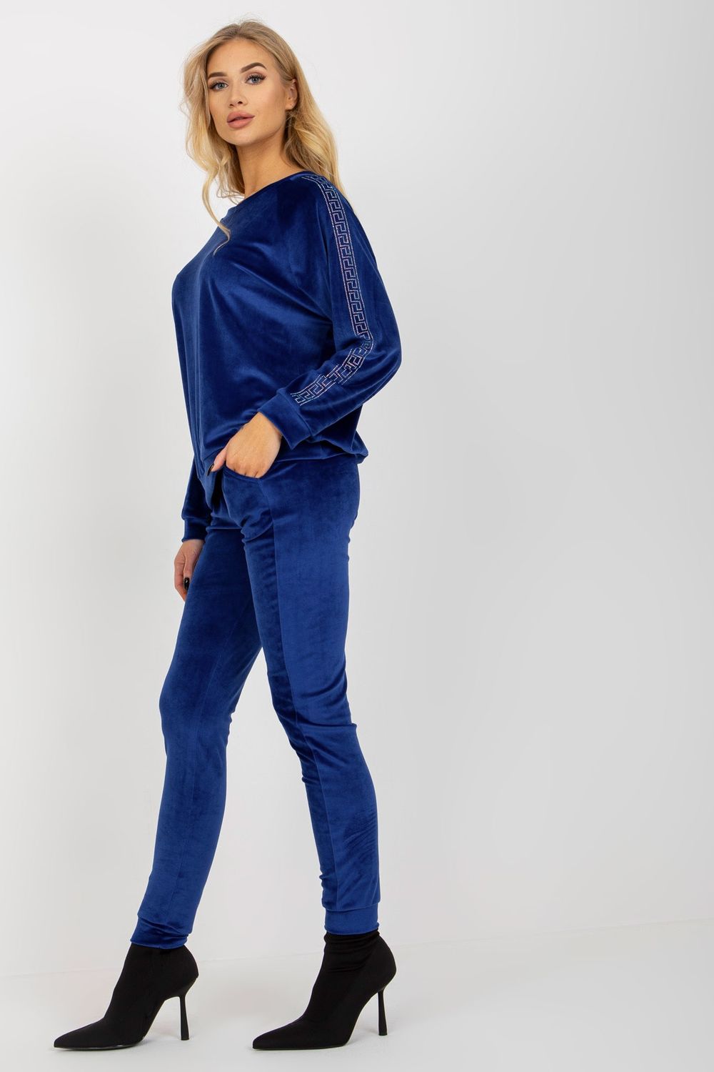 Relevance Cobalt Blue Round Neck Velvet Long Sleeve Co-Ord Set - view 3