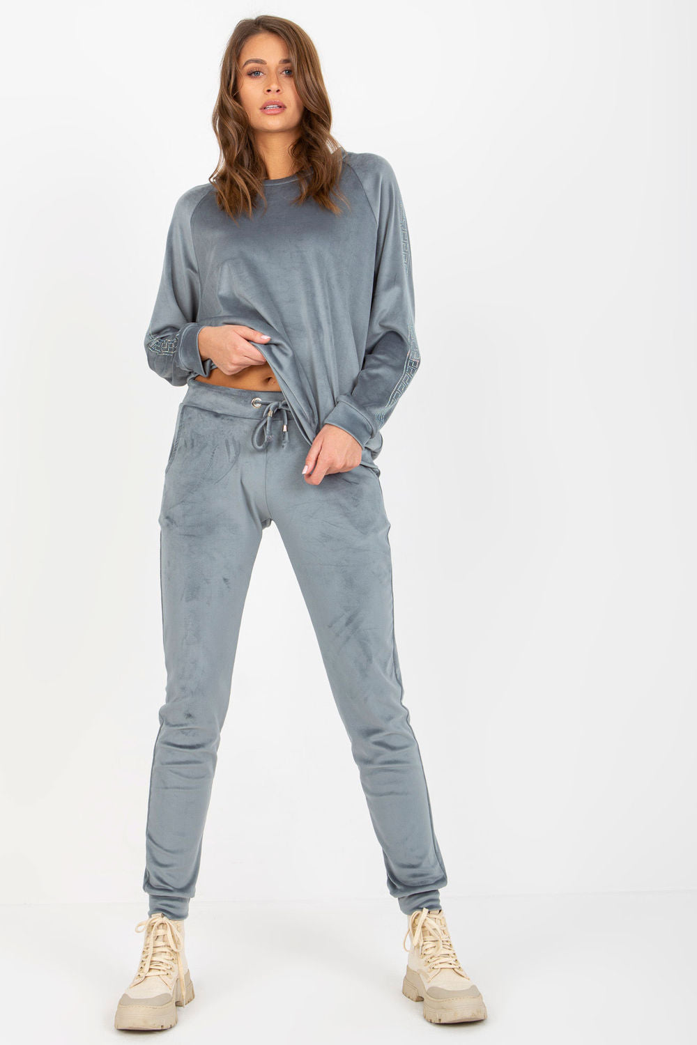 Relevance Blue Velvet Long Sleeve Co-Ord Set