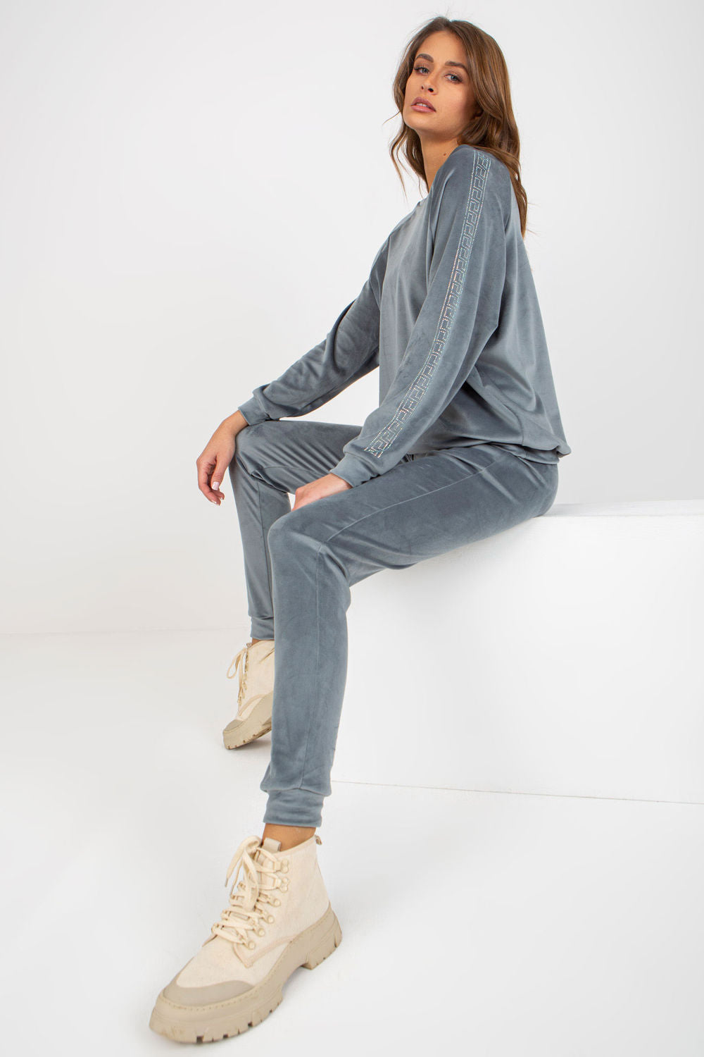 Relevance Blue Velvet Long Sleeve Co-Ord Set - view 2