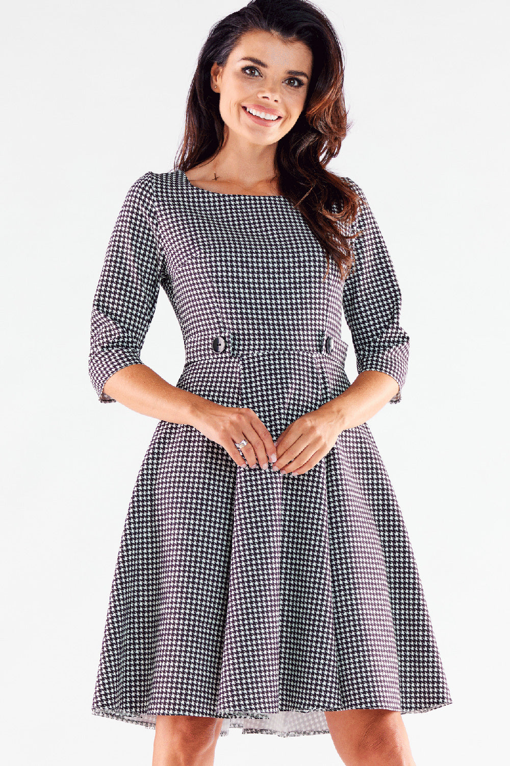 Awama Houndstooth Short Sleeve Dress