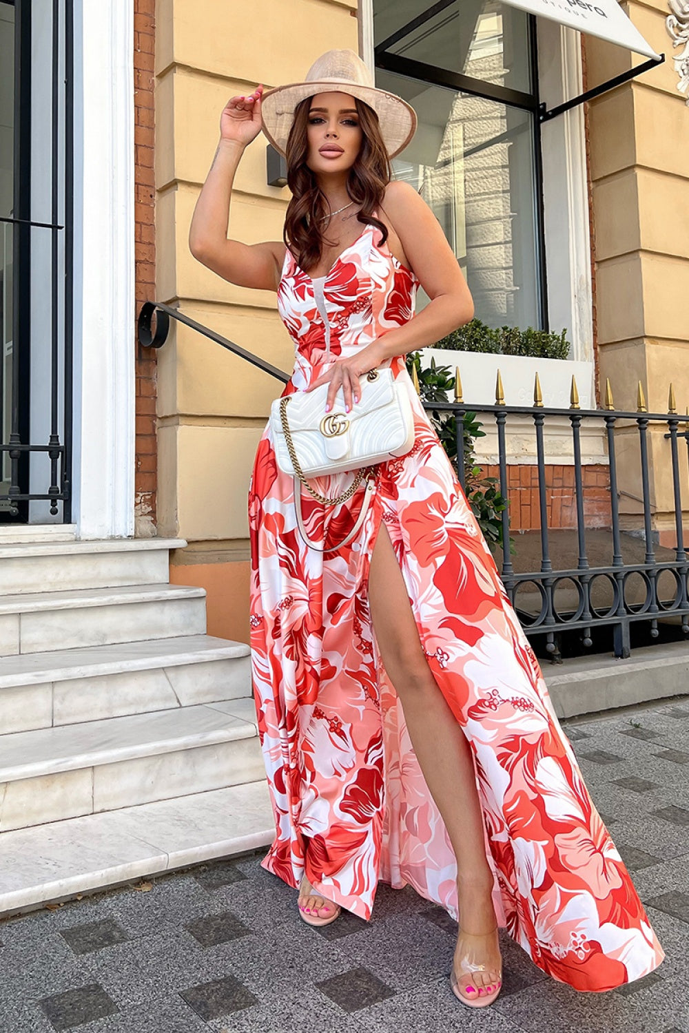 Bicotone Orange Satin Floral Dress - view 2
