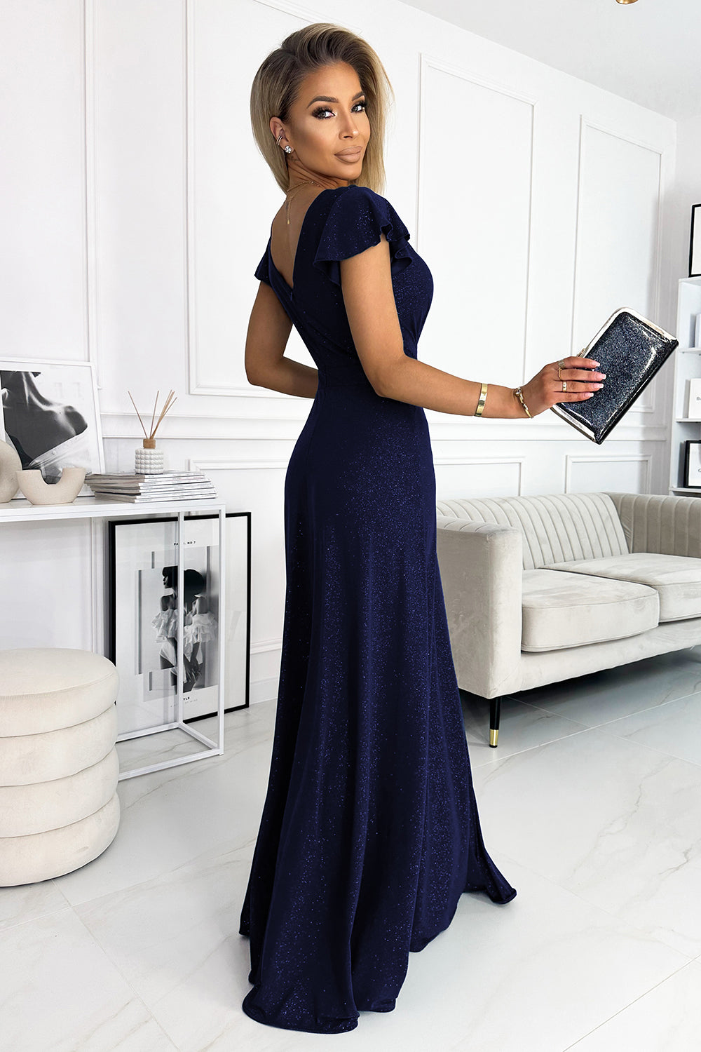 Numoco Crystal Navy Wrap Maxi Dress - view 2