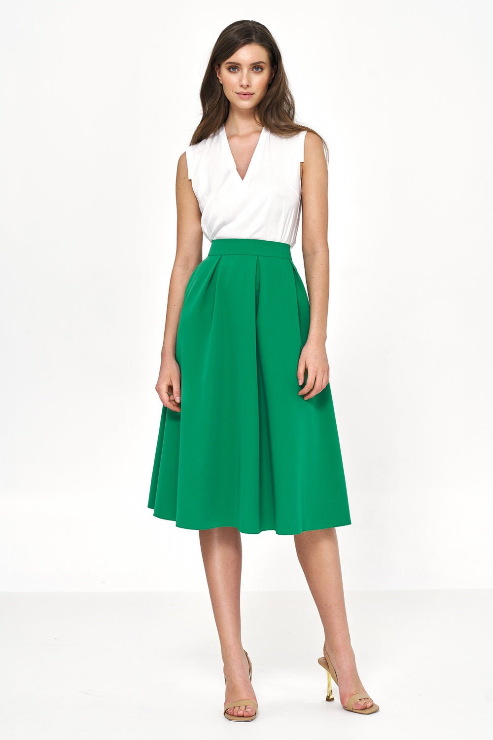 Nife Green Flared Midi Skirt