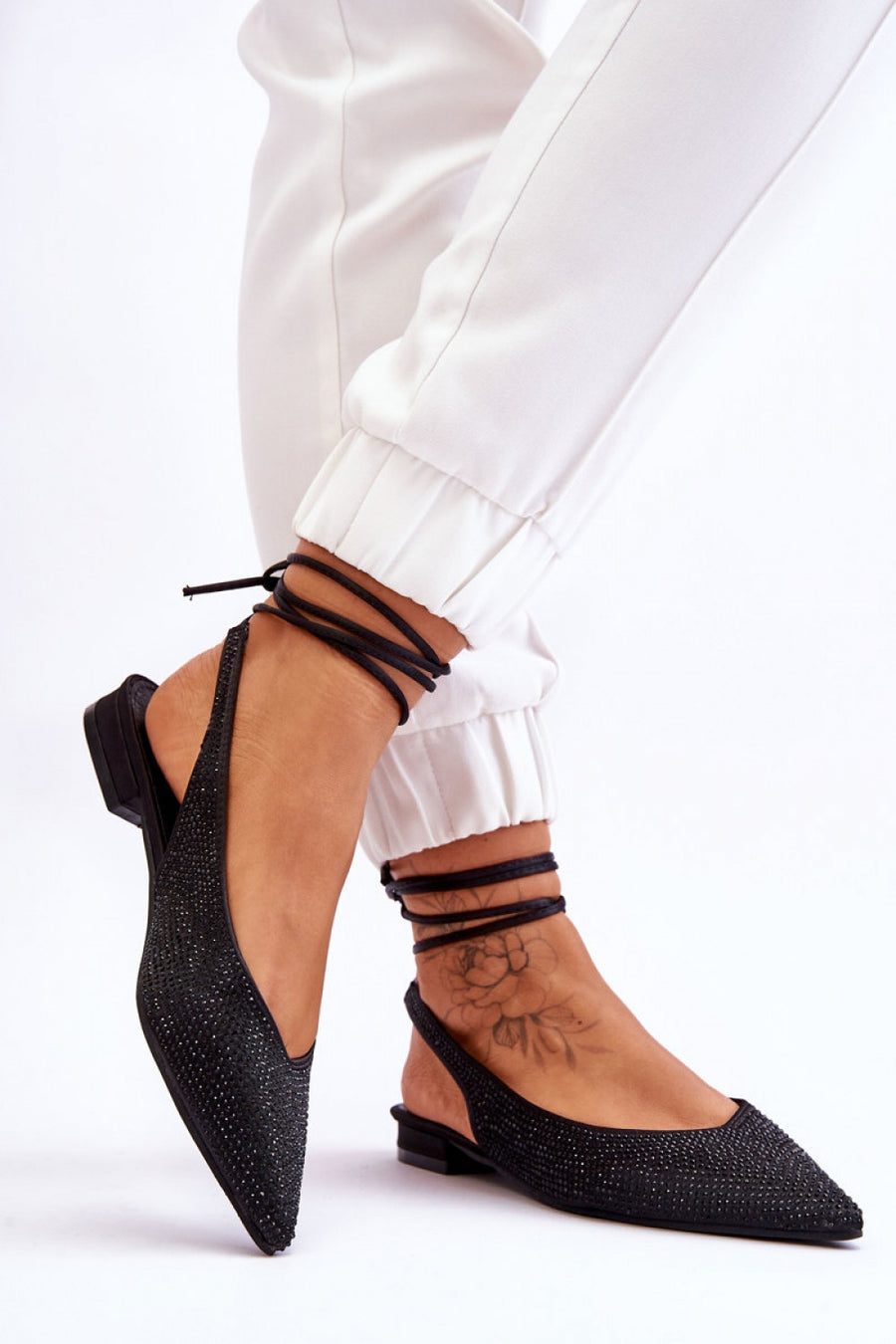 Step In Style Mavis Black Faux Leather Flat Strappy Ballet Flats