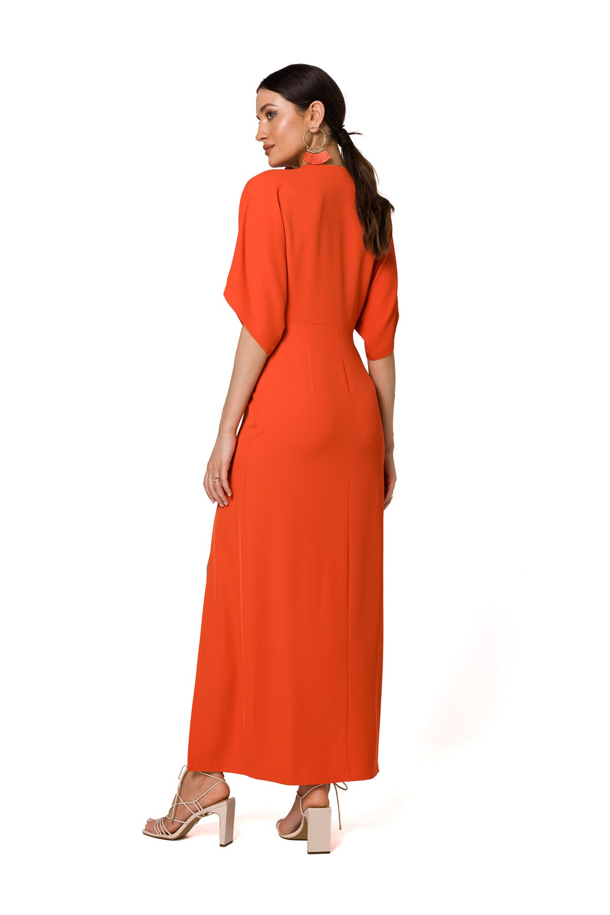 Makover Coral V-Neck Evening Dress - view 2