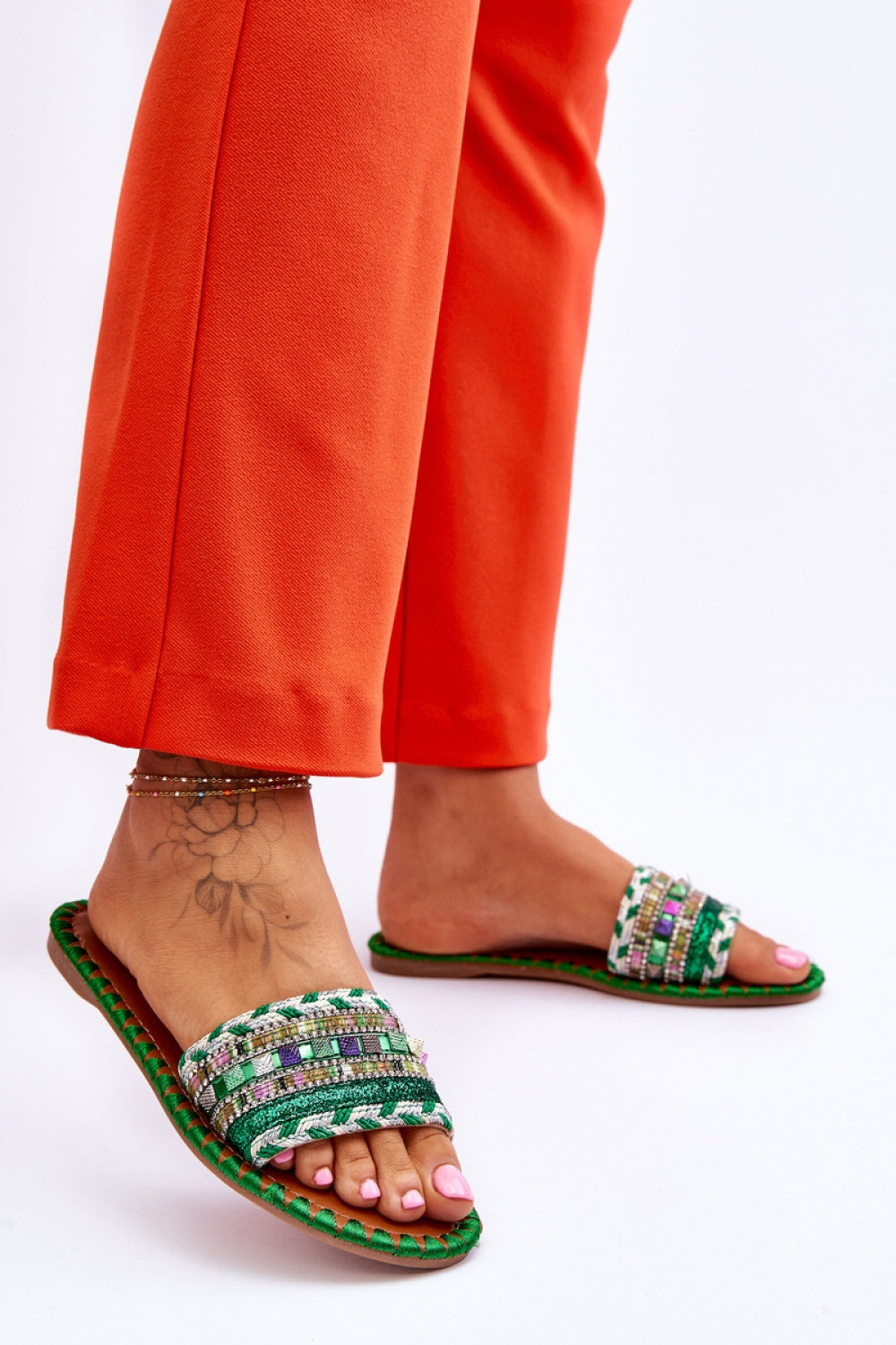 Step In Style Bellisa Green Faux Leather Flat Flip Flops - view 2
