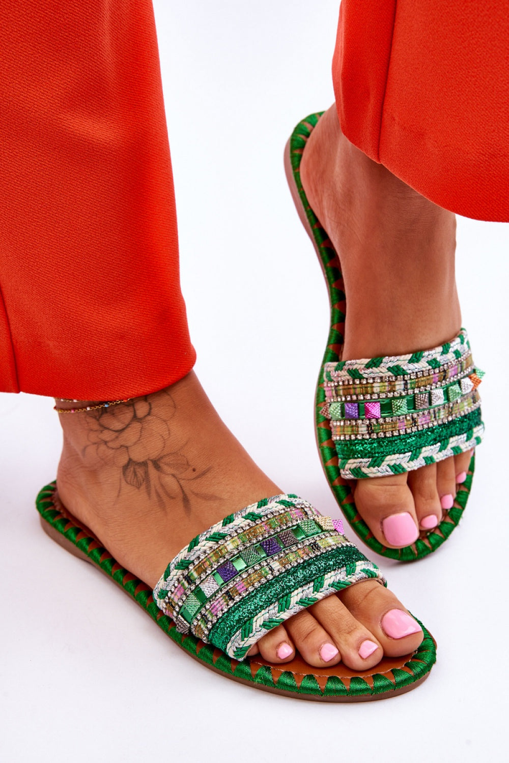 Step In Style Bellisa Green Faux Leather Flat Flip Flops - view 3