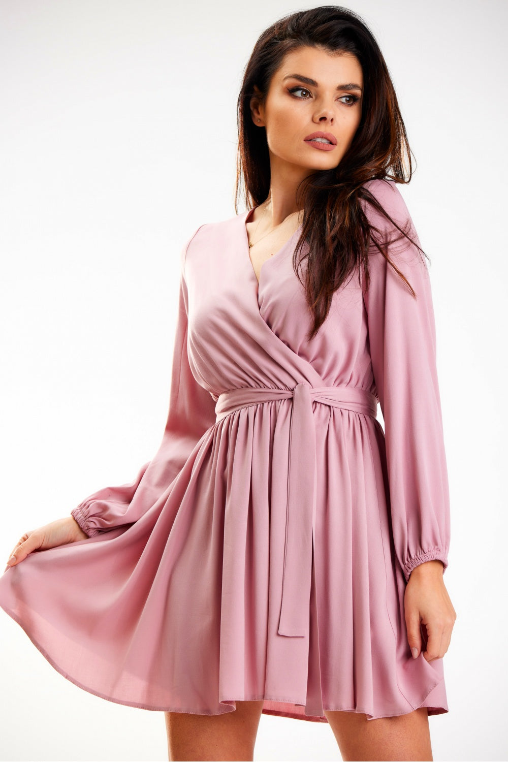 Awama Pink Mini Long Sleeve Dress