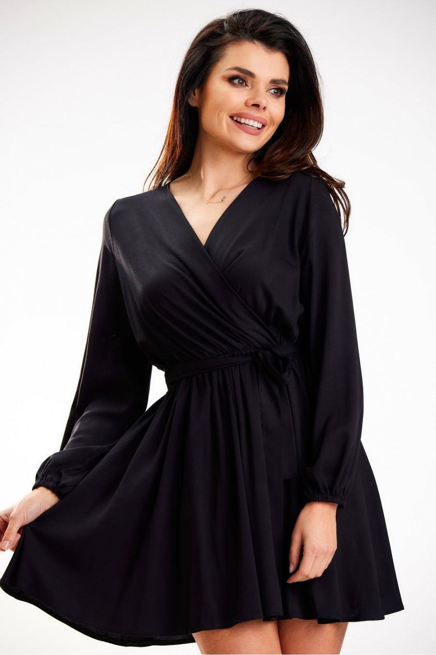 Awama Black Mini Long Sleeve Dress