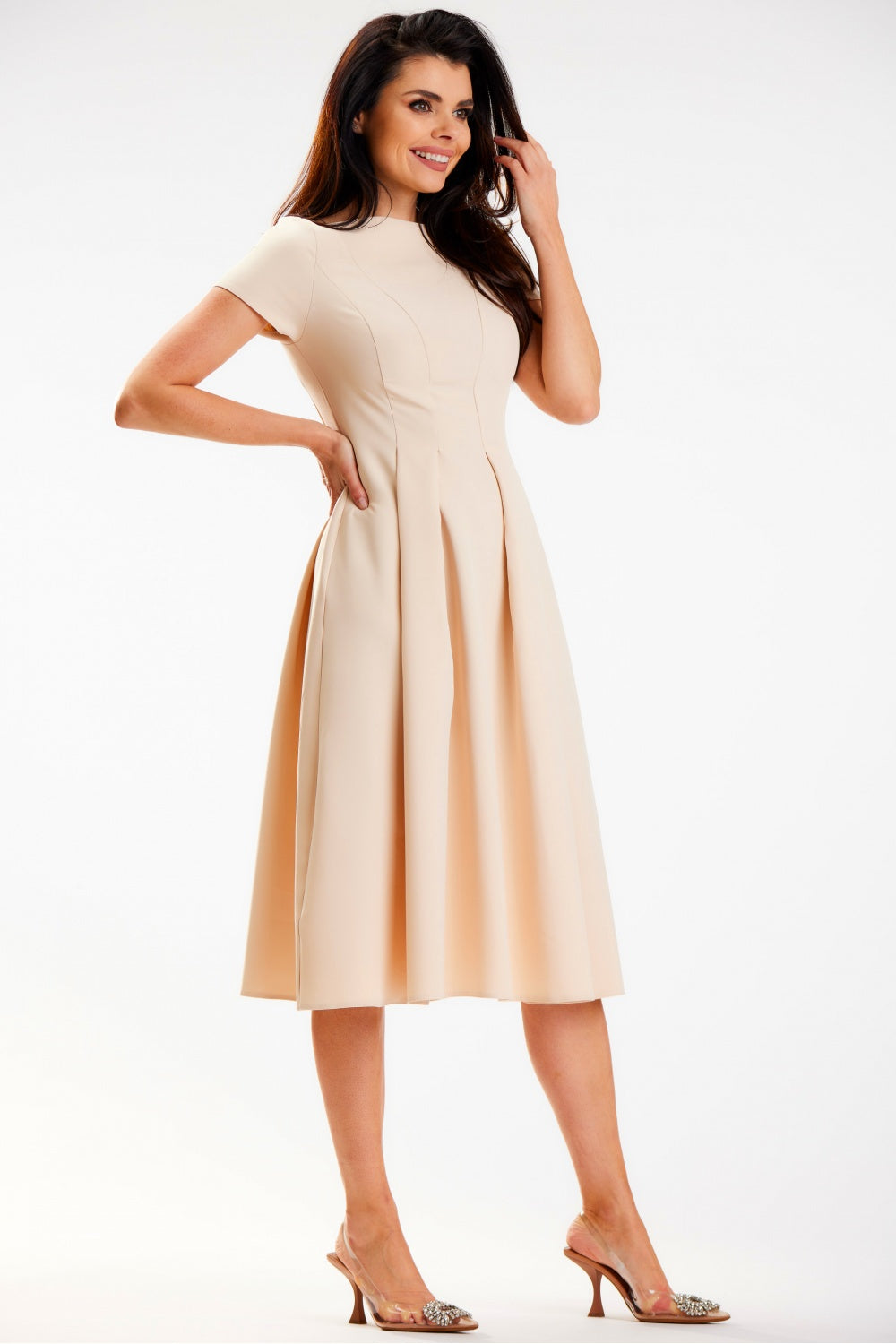 Awama Beige Midi Short Sleeve Dress - view 2
