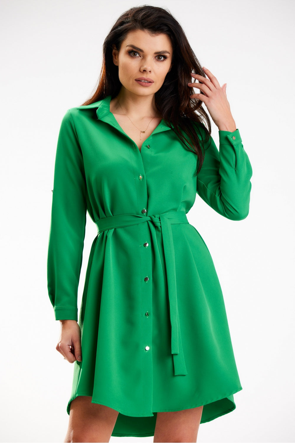 Awama Green Mini Long Sleeve Dress