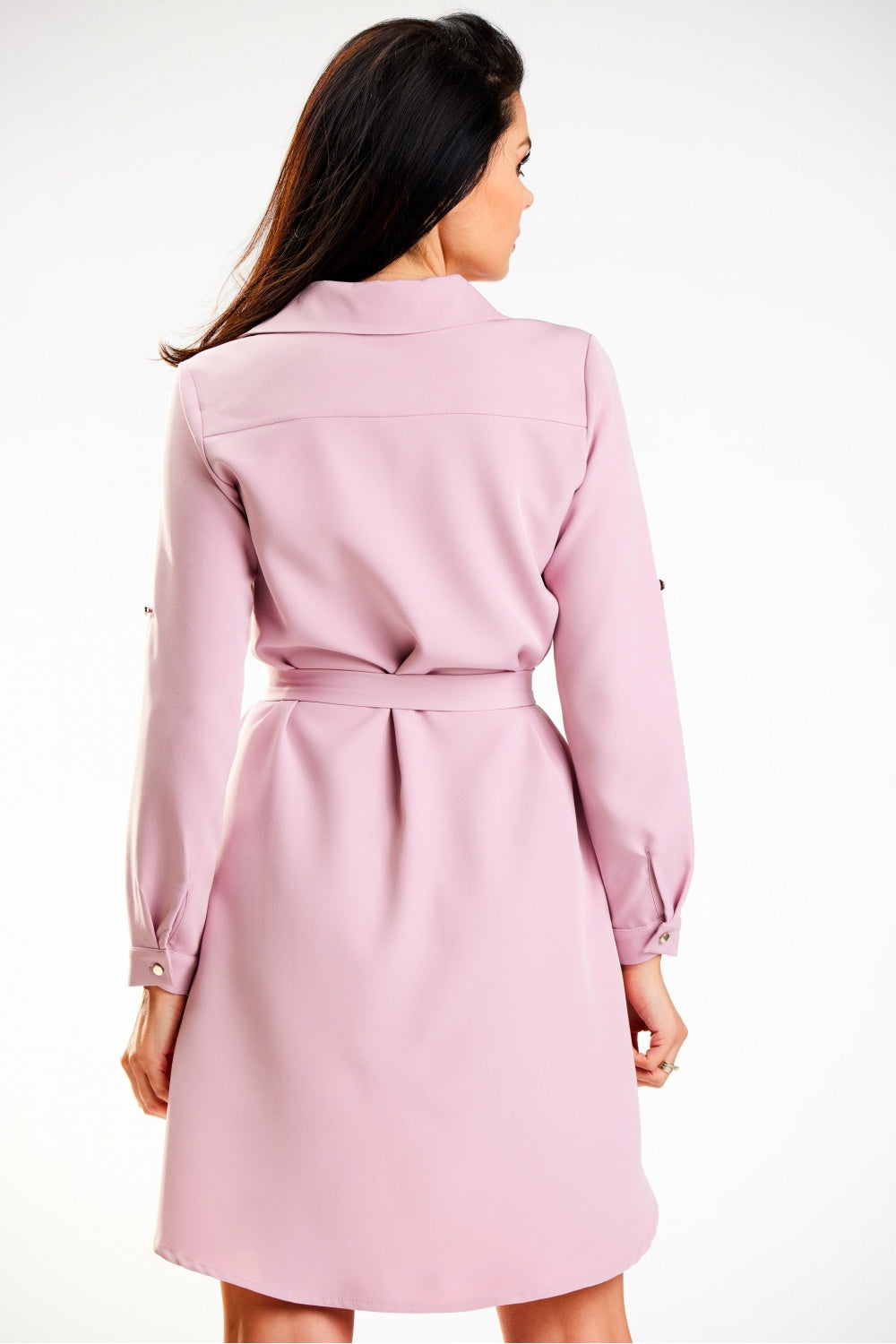 Awama Pink Polyester Mini Long Sleeve Dress - view 3