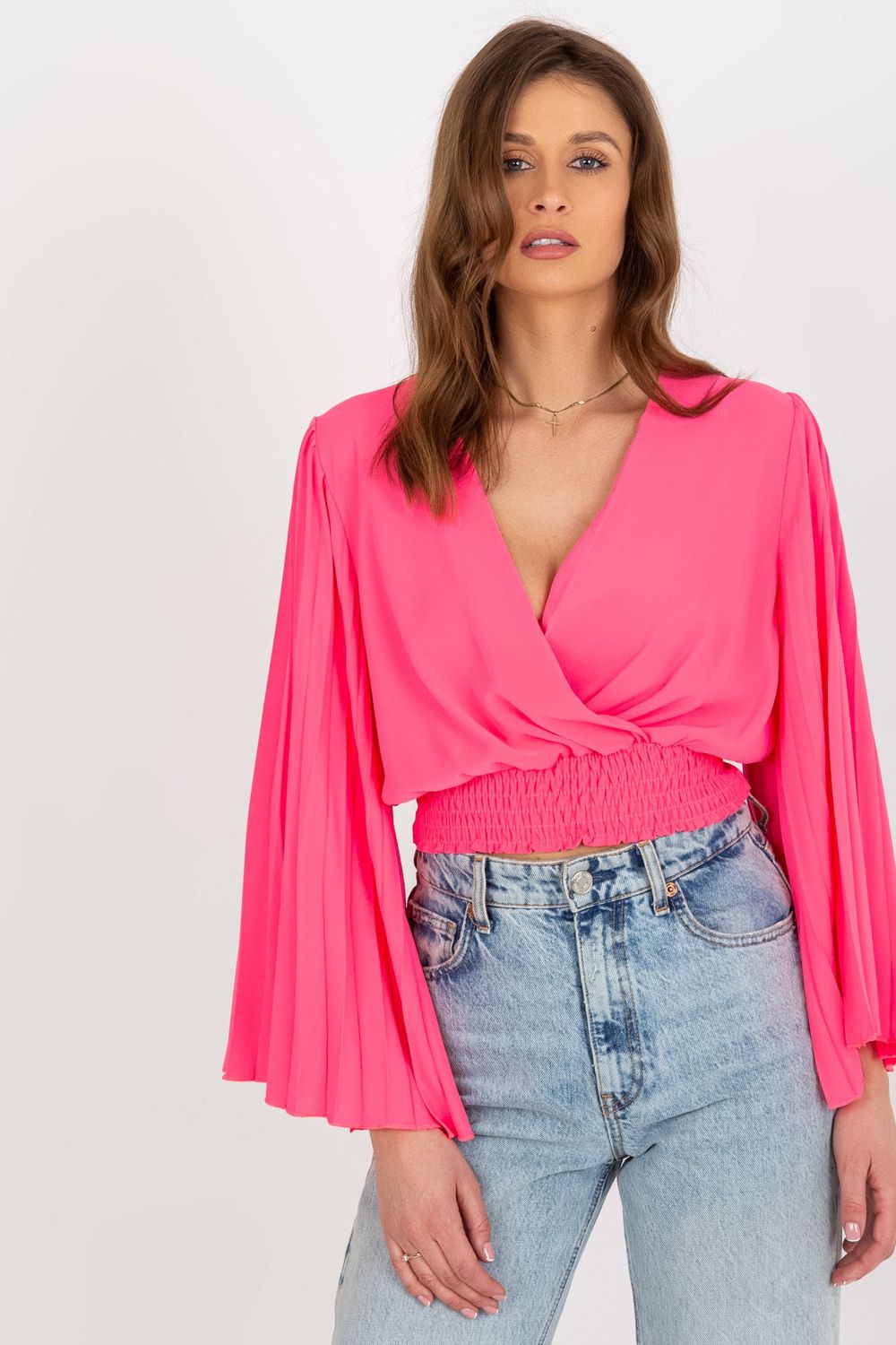 Italy Moda Neon Pink Wrap Blouse