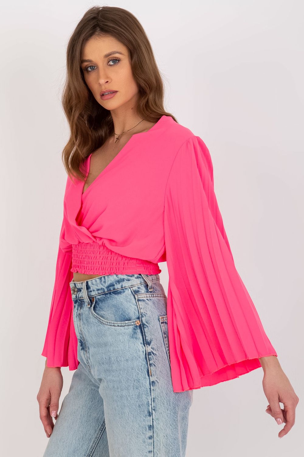 Italy Moda Neon Pink Wrap Blouse - view 3