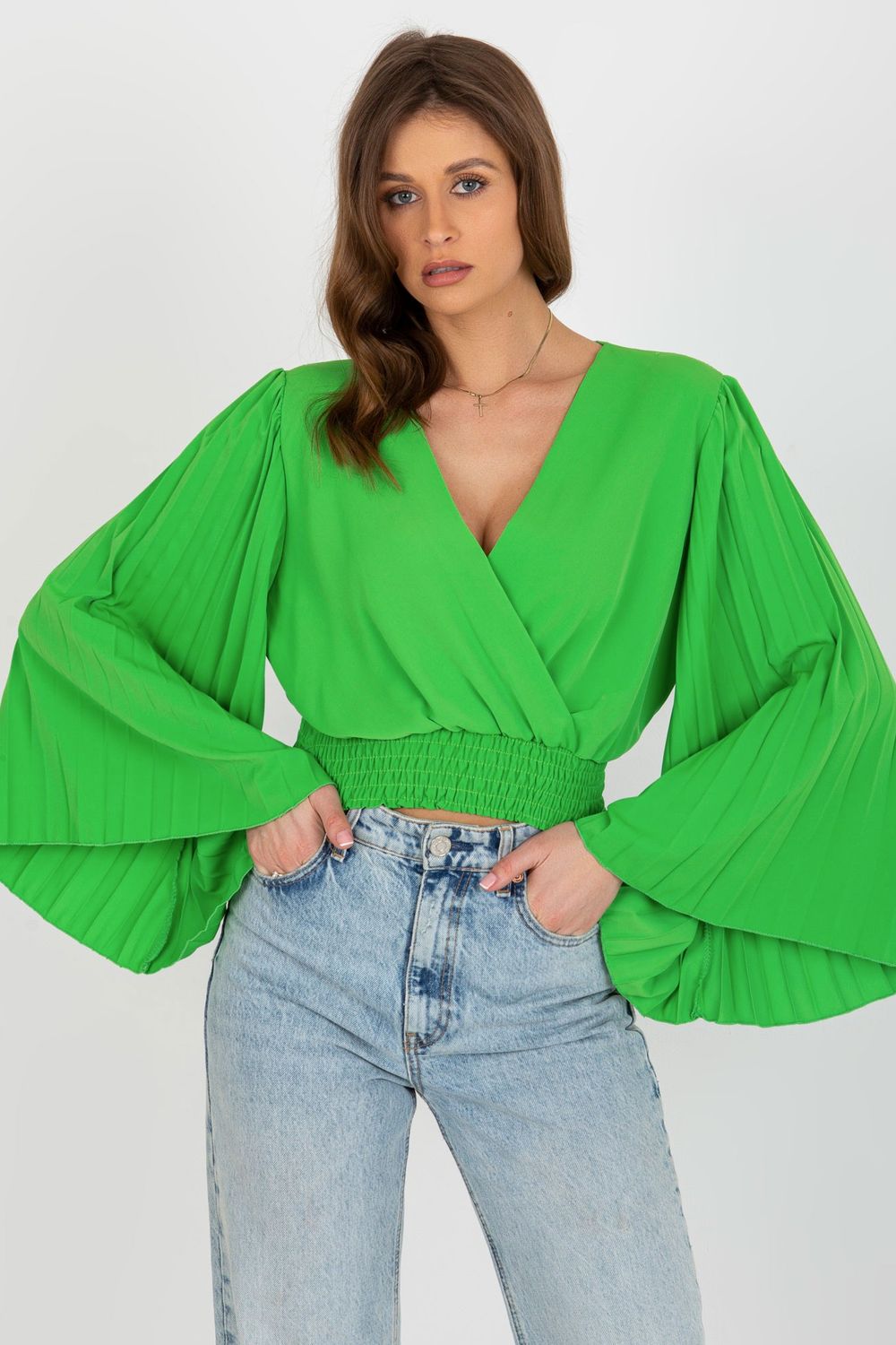 Italy Moda Light Green Wrap Blouse