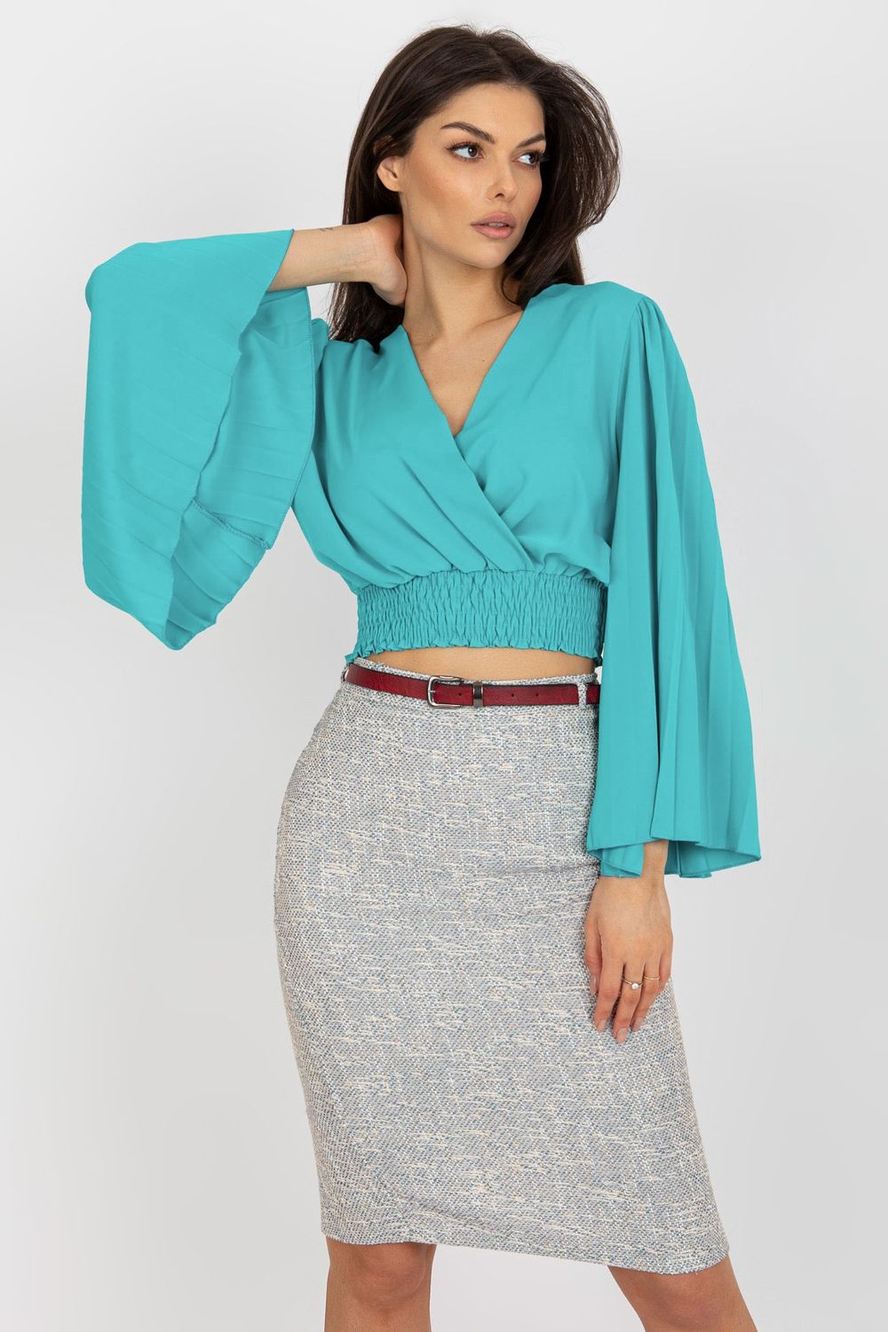 Italy Moda Blue Wrap Blouse