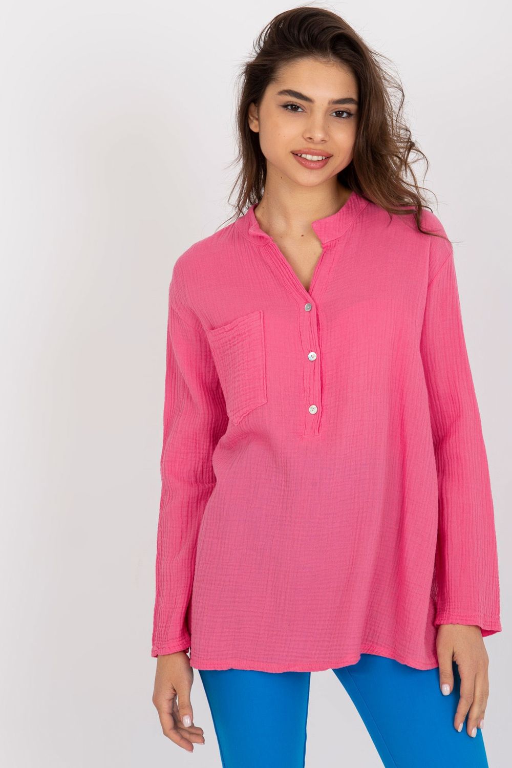 Och Bella Pink V-Neck Long Sleeve Blouse