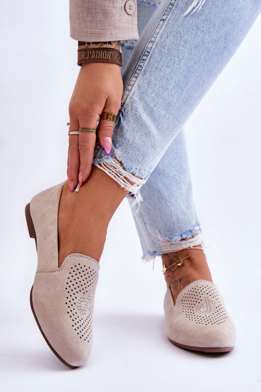 Step In Style Giovana Beige Leather Flat Moccasins