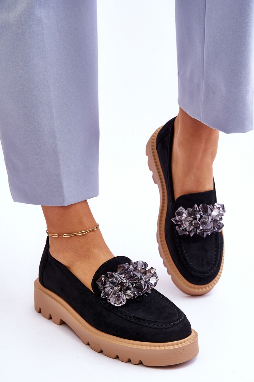 Step In Style Demeris Black Leather Platform Moccasins