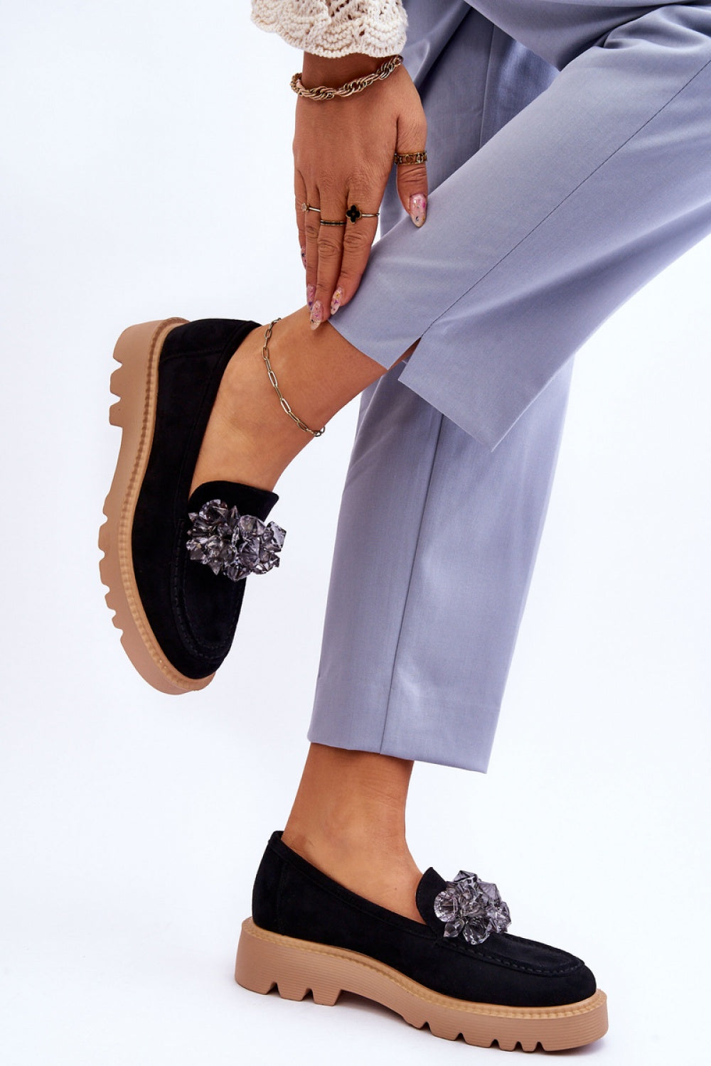 Step In Style Demeris Black Leather Platform Moccasins - view 2