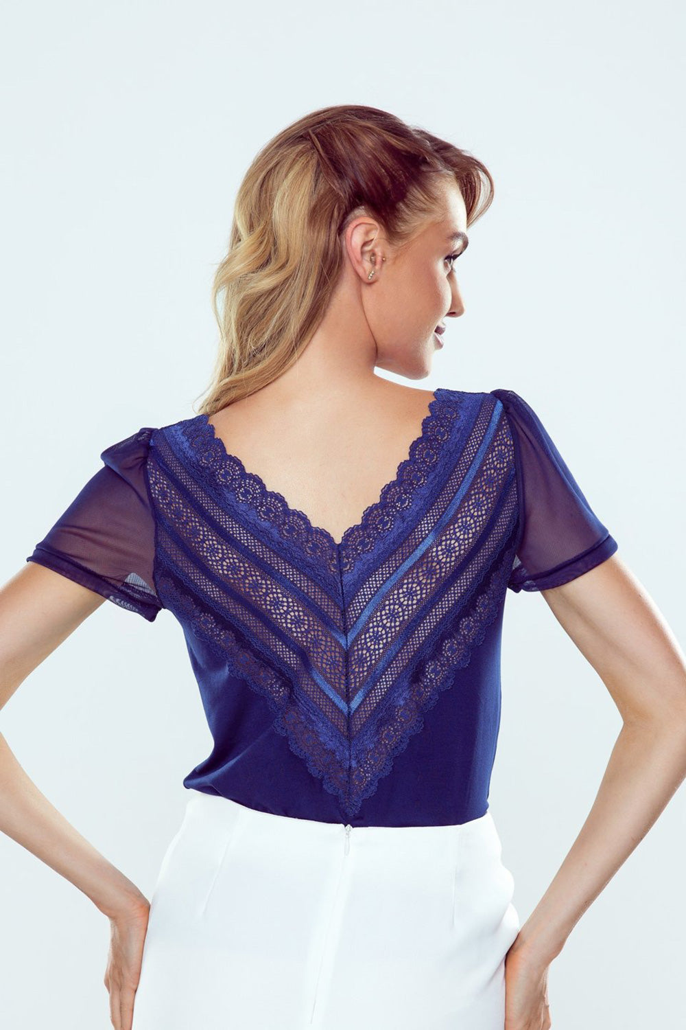 Eldar Elois Navy Lace V-Neck Blouse - view 2