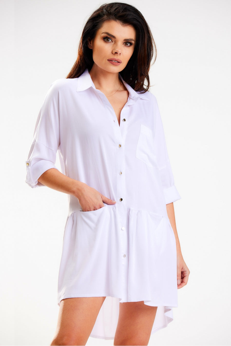 Awama White Long Sleeve Dress
