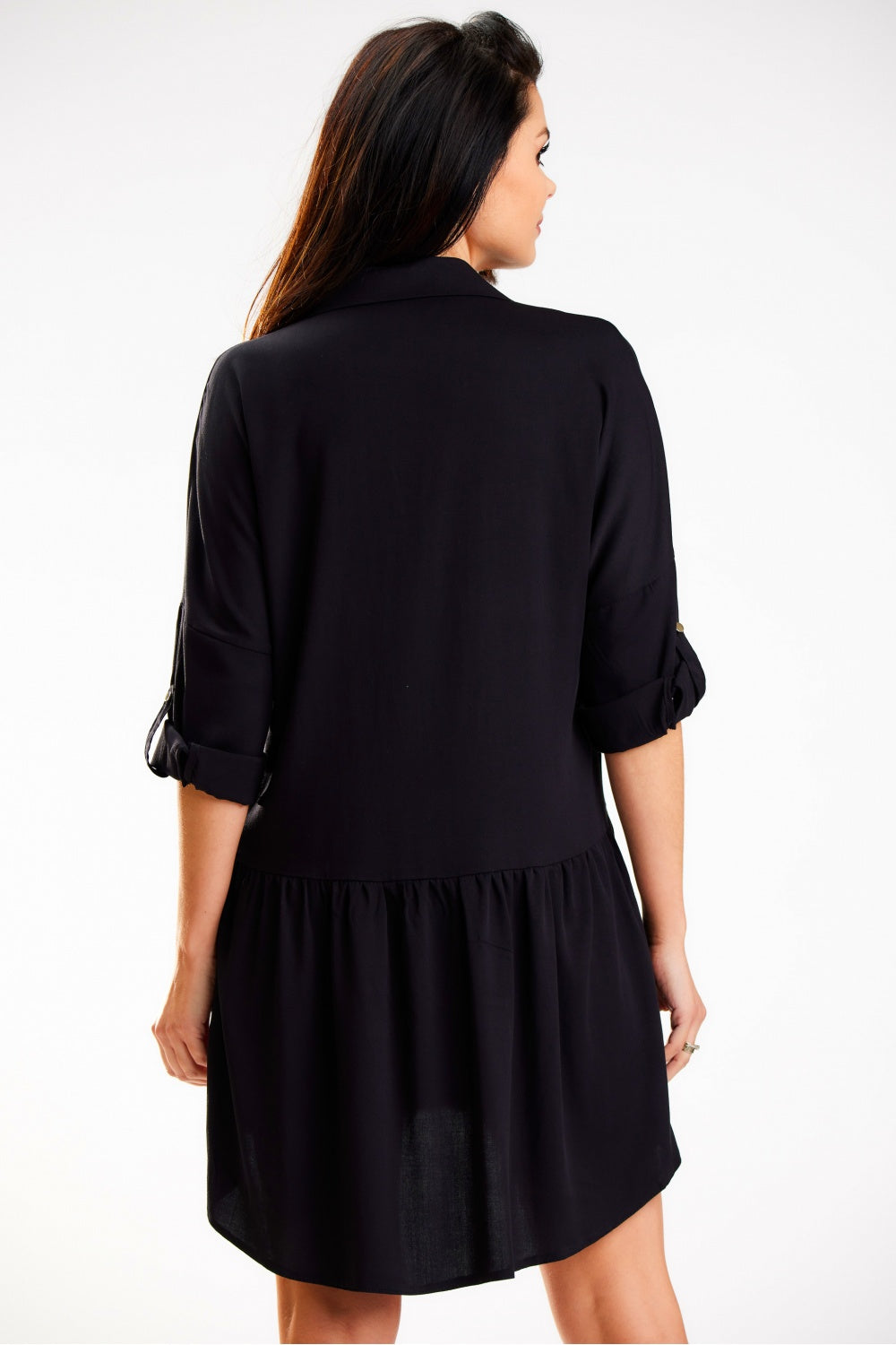 Awama Black Collared Long Sleeve Dress - view 3