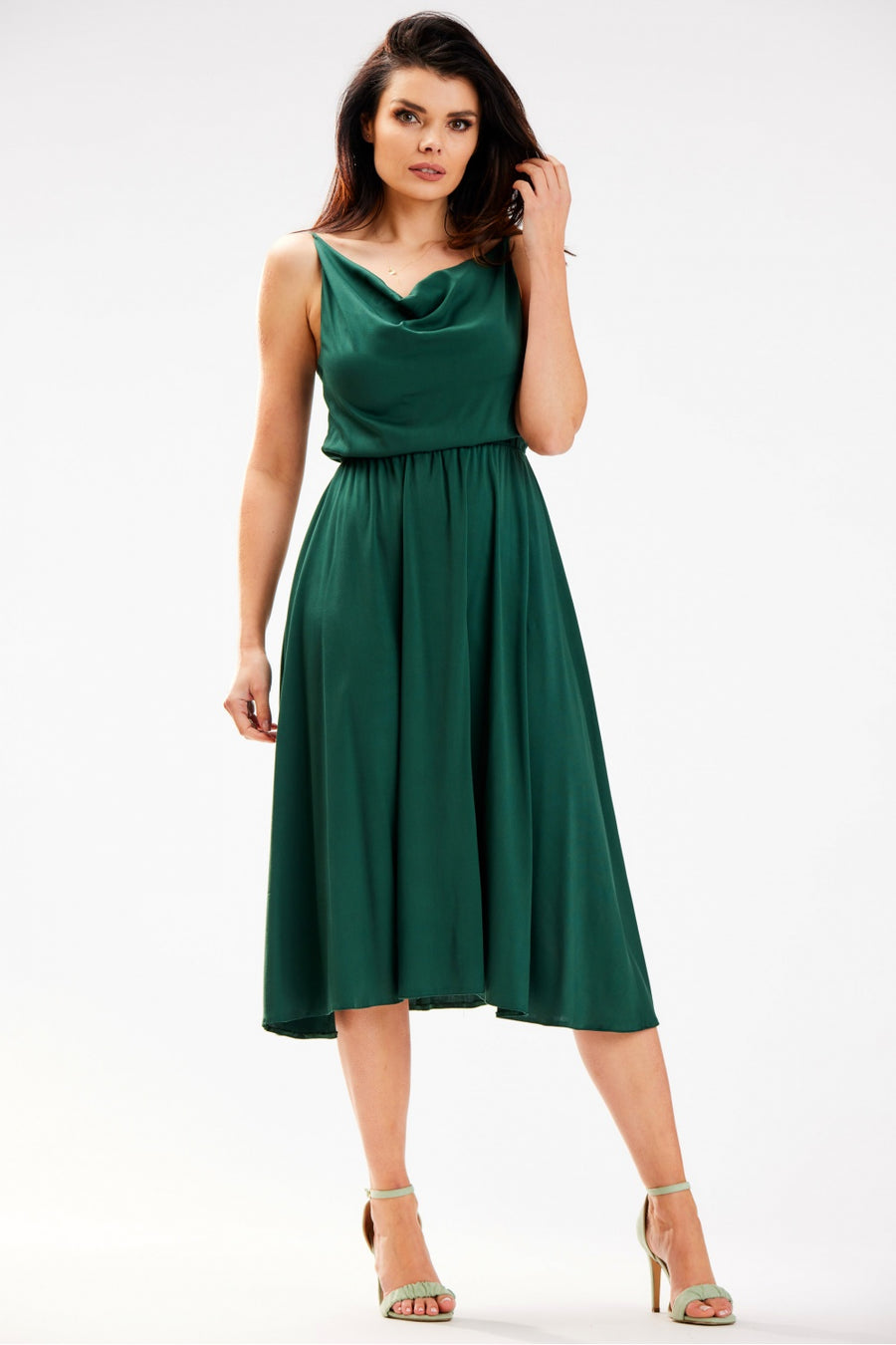 Awama Bottle Green Midi Sleeveless Dress