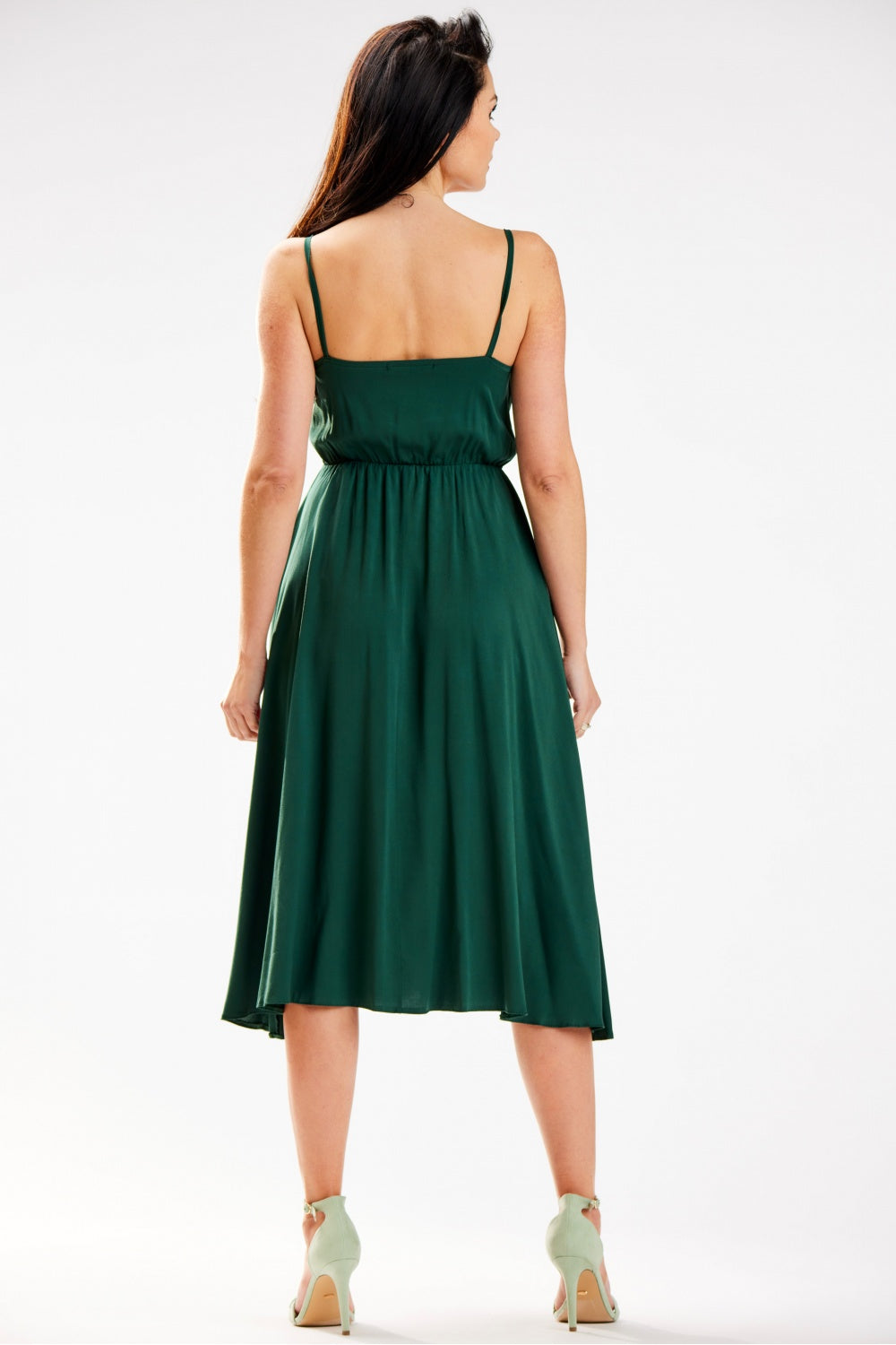 Awama Bottle Green Midi Sleeveless Dress - view 3