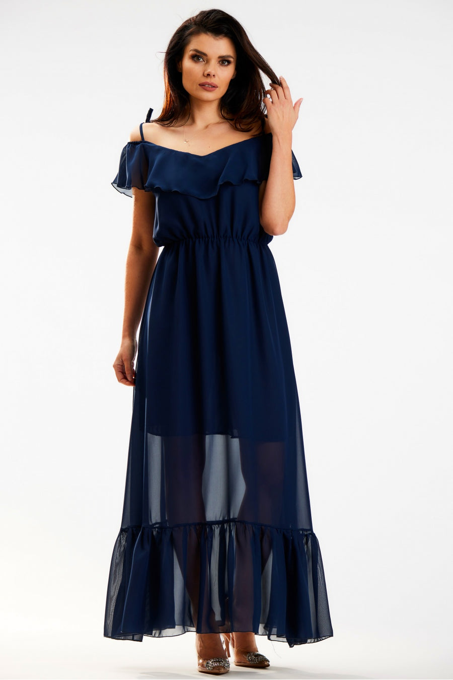 Awama Navy Maxi Chiffon Dress