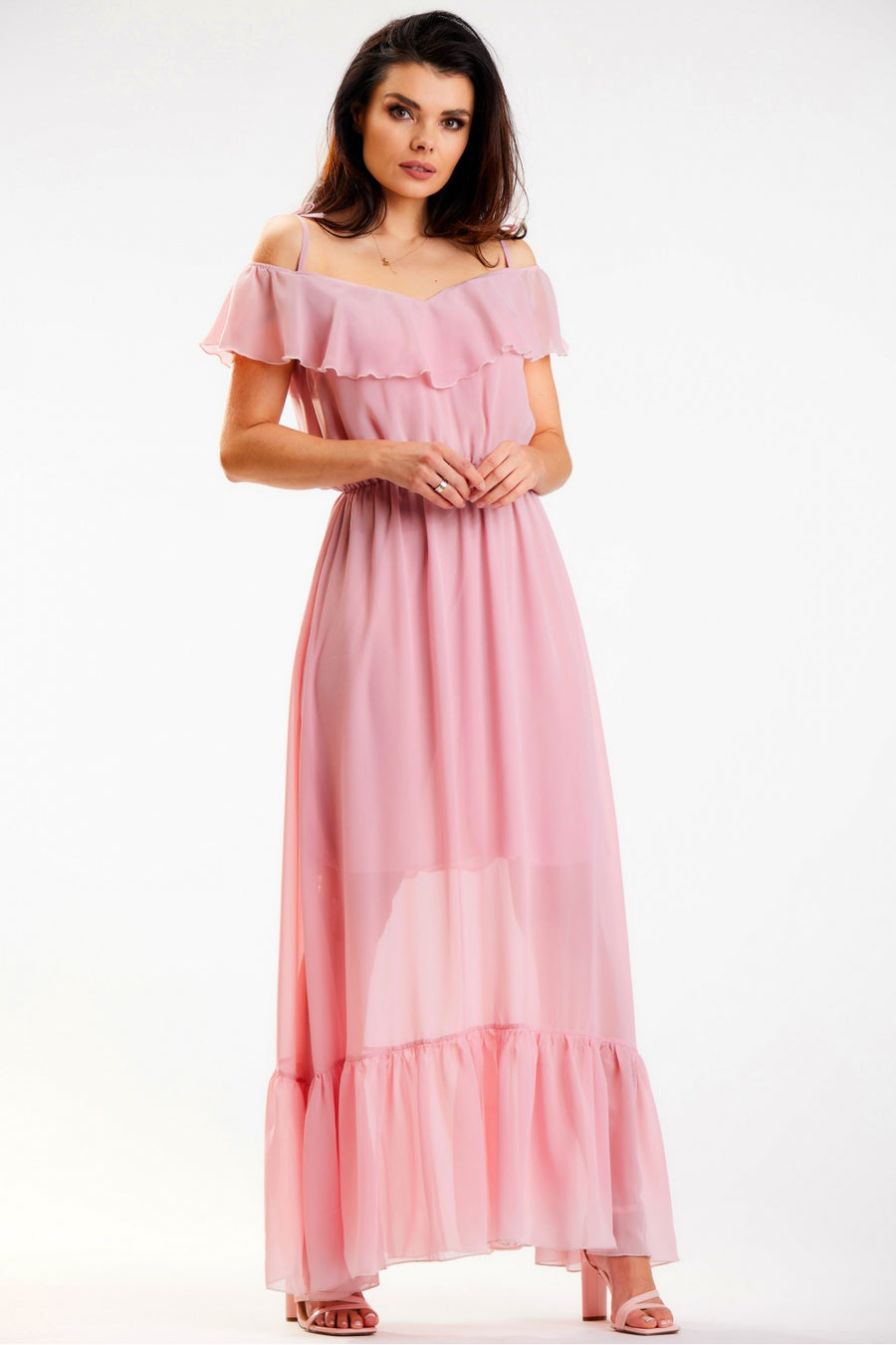 Awama Pink Maxi Chiffon Dress
