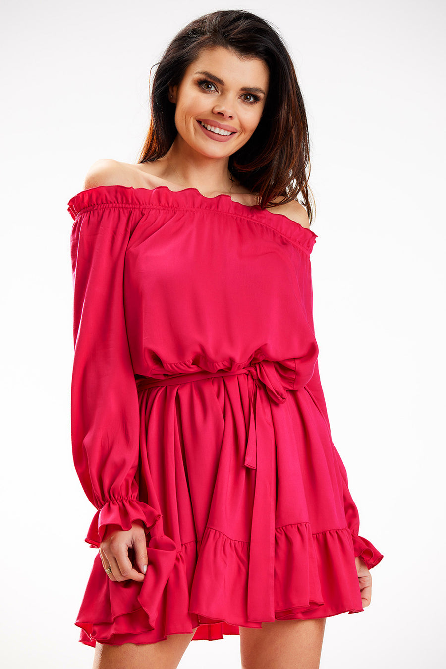 Awama Fuchsia A-Line Long Sleeve Dress