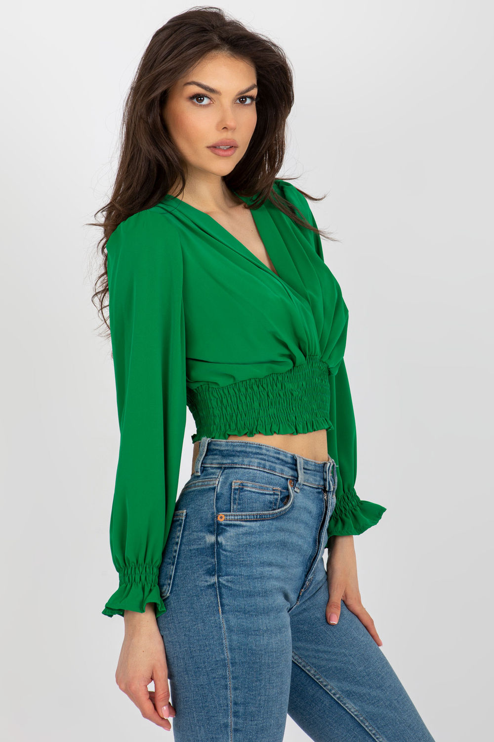 Italy Moda Green Wrap Long Sleeve Blouse - view 2