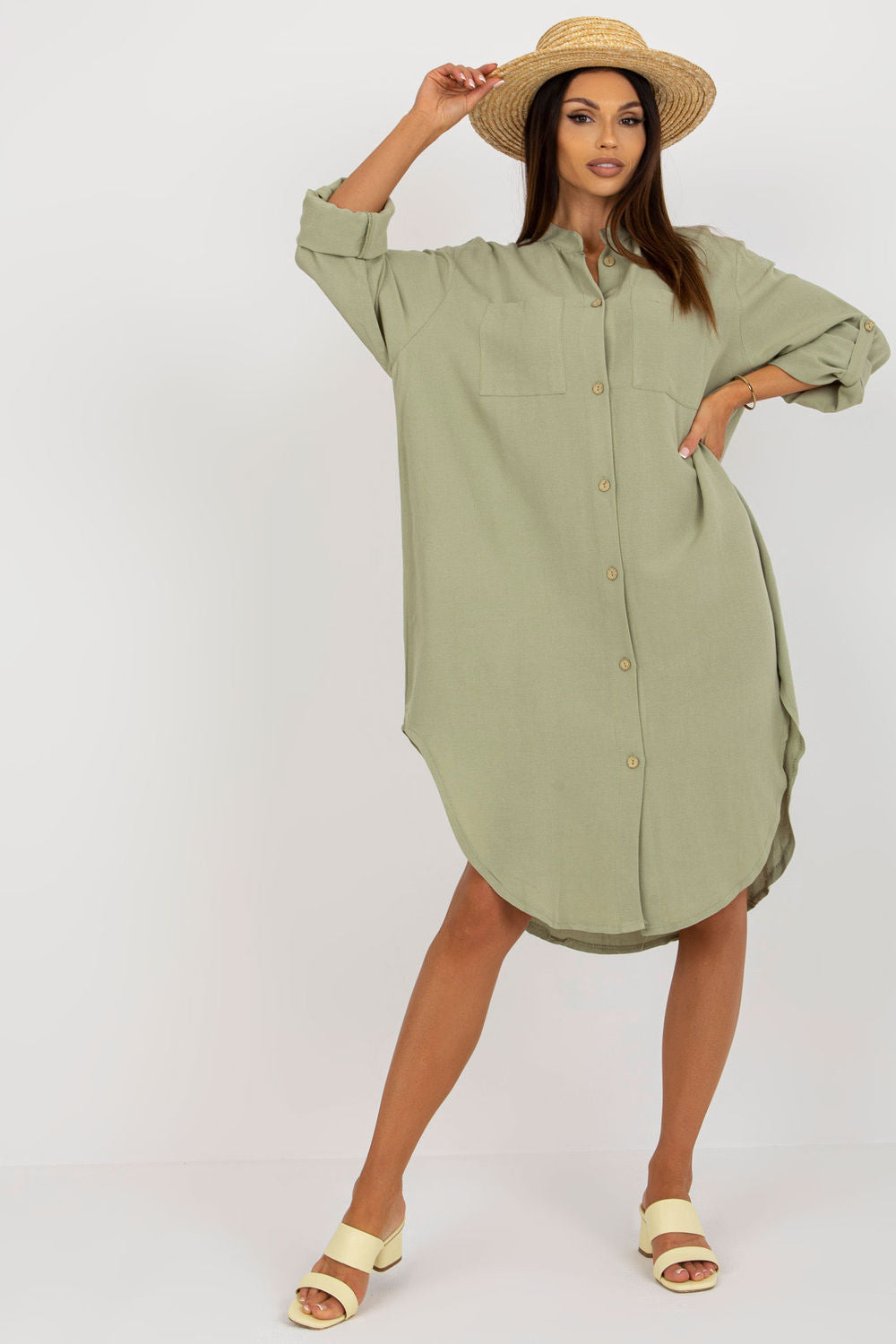 Och Bella Light Green Long Sleeve Dress