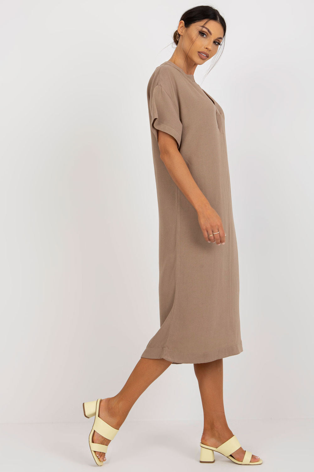 Och Bella Dark Beige Short Sleeve Dress - view 2