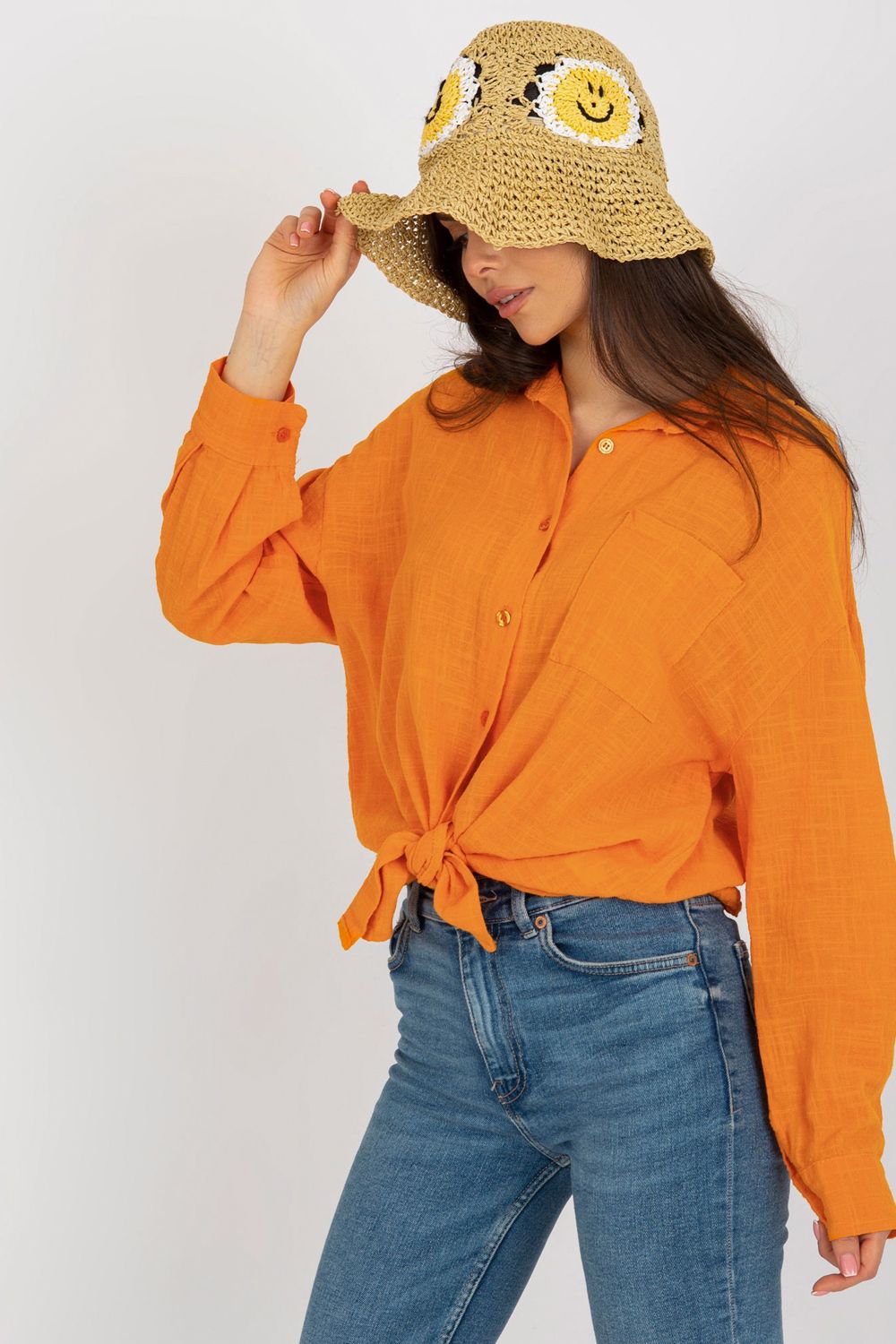Och Bella Orange Cotton Long Sleeve Top - view 2