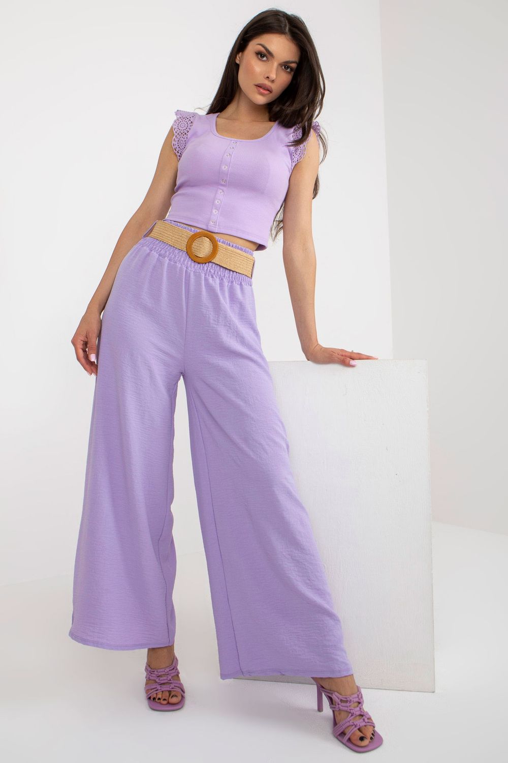 Italy Moda Light Violet Wide Leg Trousers