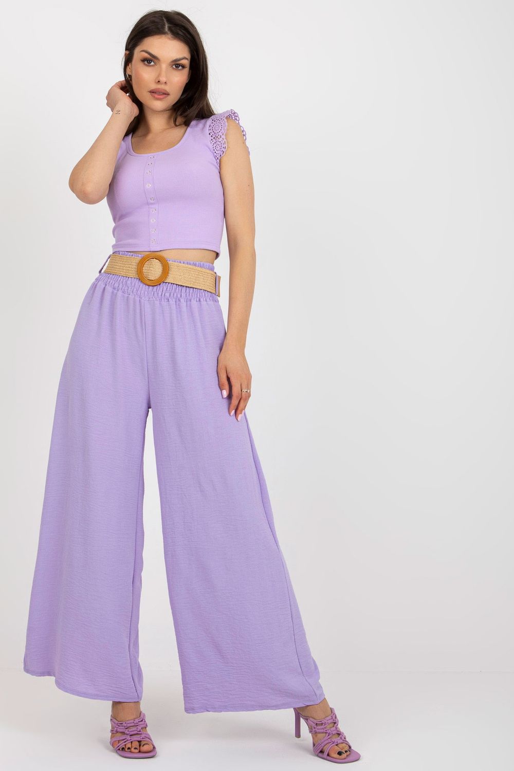Italy Moda Light Violet Wide Leg Trousers - view 2