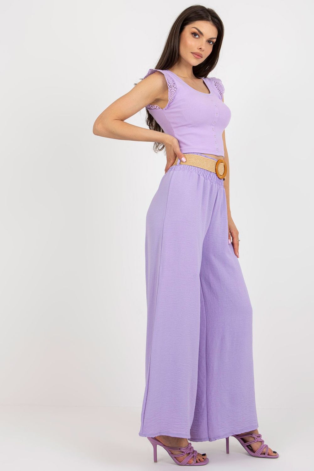 Italy Moda Light Violet Wide Leg Trousers - view 3