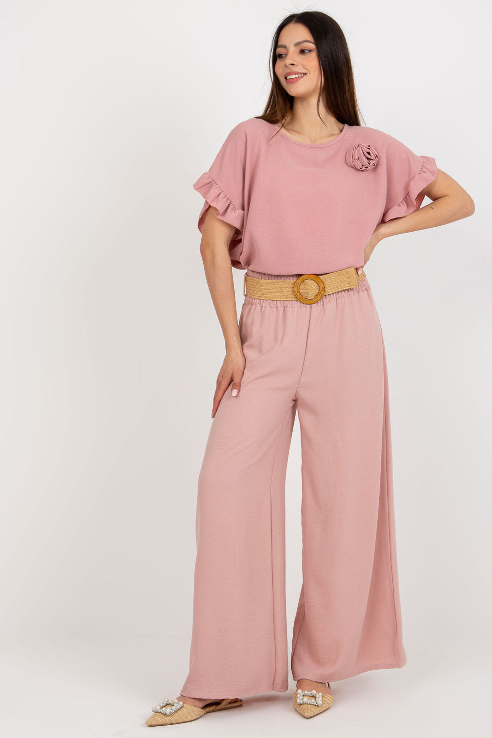 Italy Moda Light Pink Wide Leg Trousers