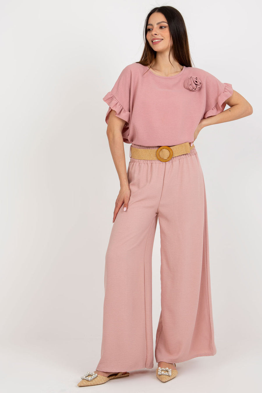 Italy Moda Light Pink Wide Leg Trousers