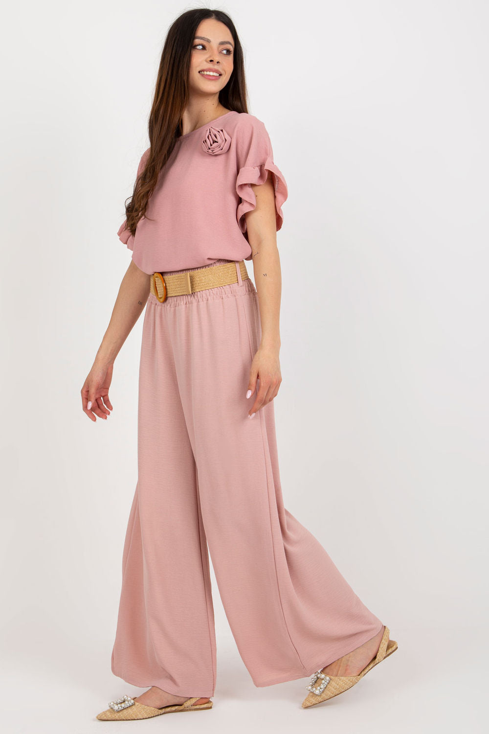 Italy Moda Light Pink Wide Leg Trousers - view 2