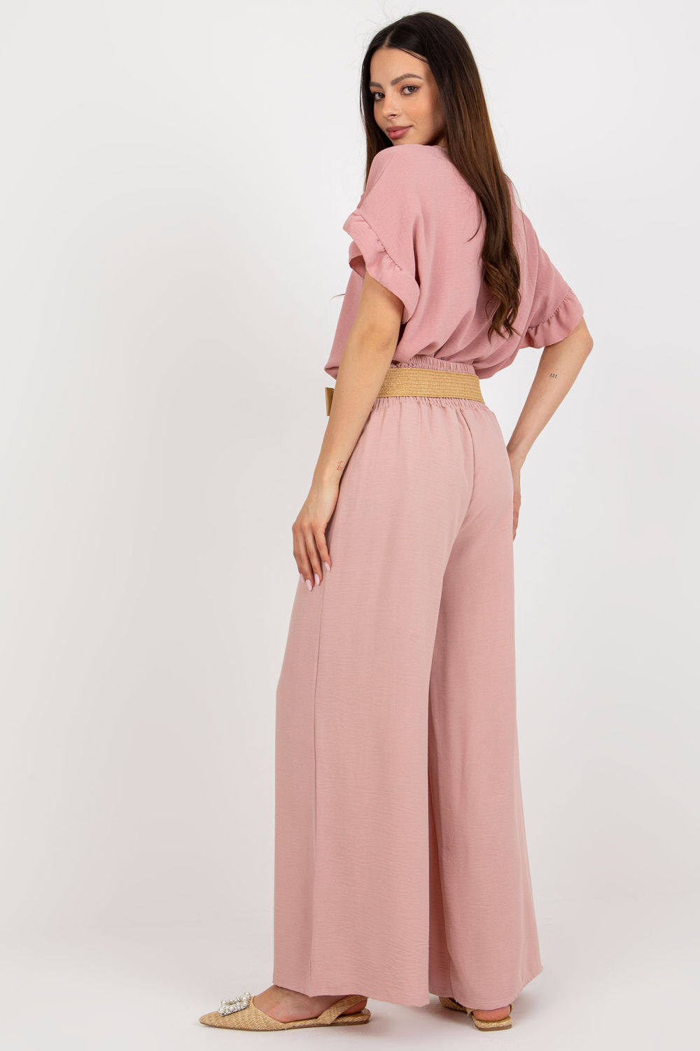 Italy Moda Light Pink Wide Leg Trousers - view 3