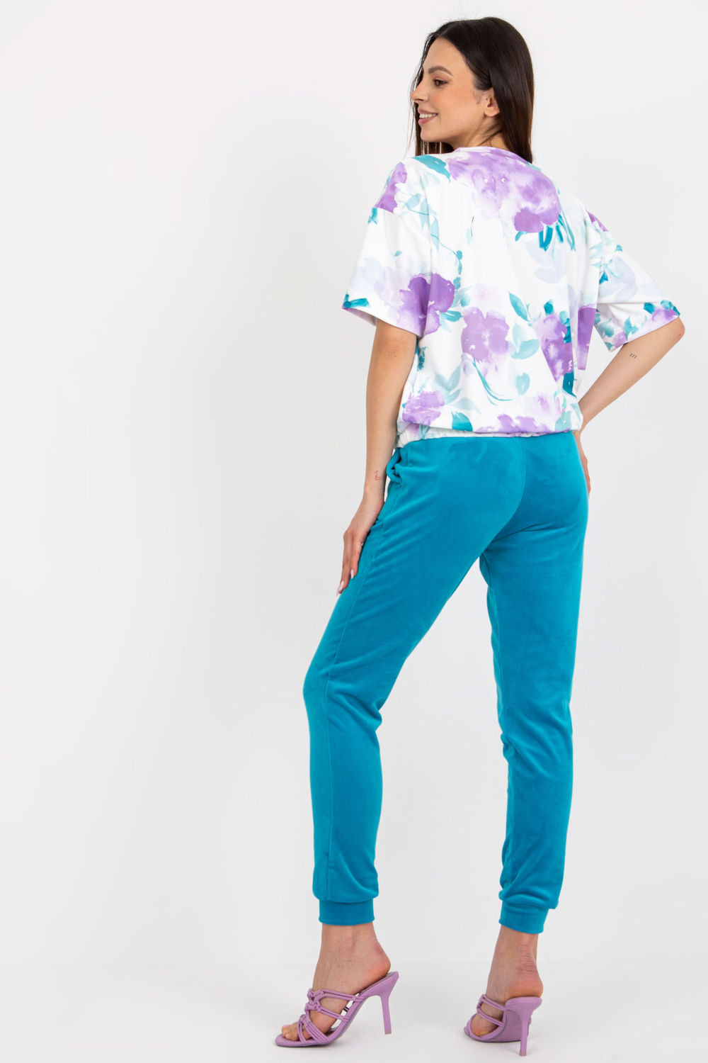 Rue Paris Blue Round Neck Velvet High Waisted Co-Ord Set - view 3